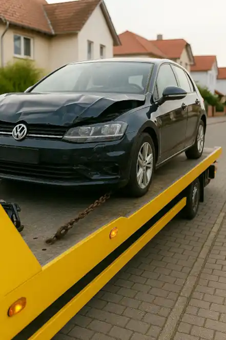 Ein defektes Auto wird in Rottweil abgeschleppt und für den Autoankauf vorbereitet.